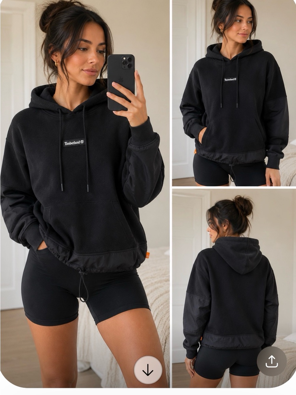 Timberland Black Hooded Sweatshirt with Drawcord Hem